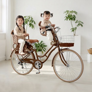 纽斯加亲子一拖二自行车带小孩母子车带儿童座椅遛娃神器可载小孩