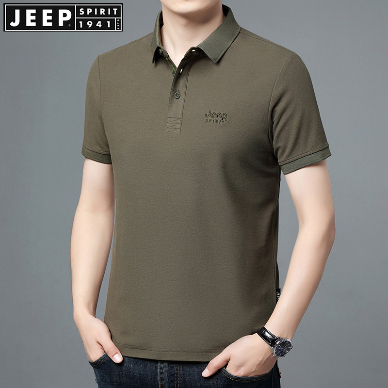 JEEP SPIRIT吉普休闲翻领短袖t恤薄款夏季纯棉半袖男士开衩polo衫
