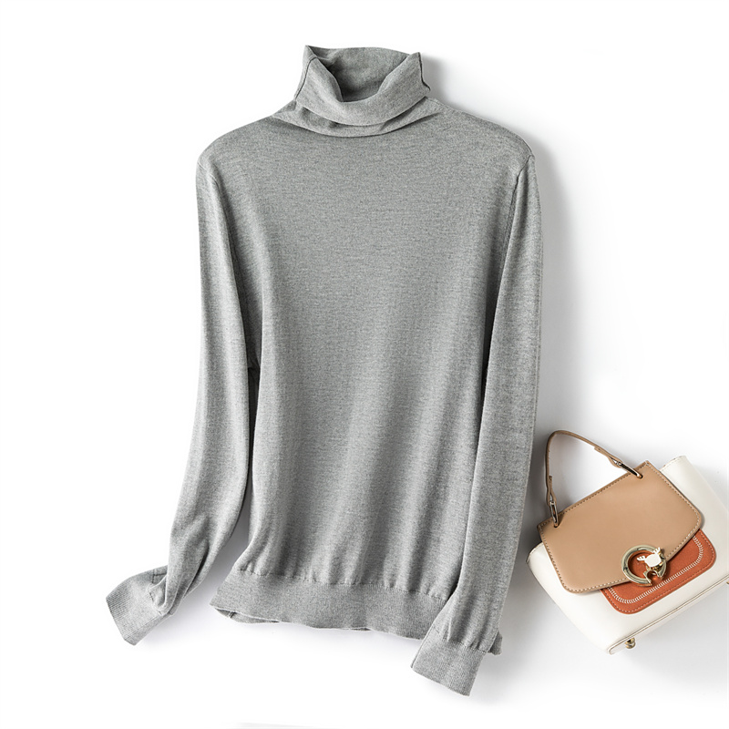 纯色真丝羊绒堆堆领打底衫