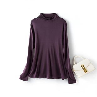 双面针织真丝长袖打底衫女秋冬半高领桑蚕丝内搭上衣轻薄宽松女装