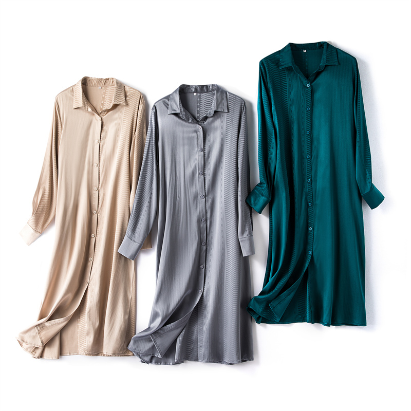 真丝桑蚕丝提花缎衬衫连衣裙