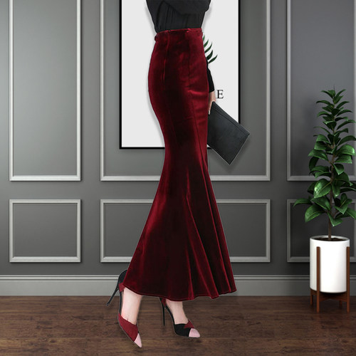 春季新款金丝绒鱼尾裙新款半身裙高腰包臀裙名媛修身显瘦垂感裙子