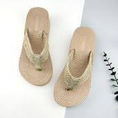草编旅游麻底女凉鞋 韩版 潮流外穿人字拖时尚 坡跟鞋 沙滩夹脚女拖鞋