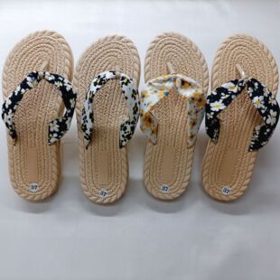 夏季新款压形泡沫拖鞋 时尚舒适平跟橡塑底花布带沙滩人字鞋