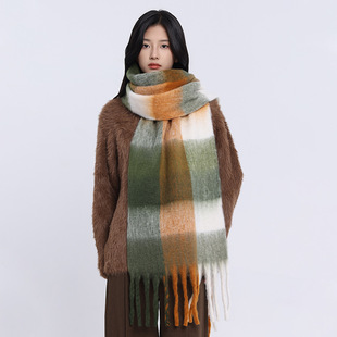 彩虹围巾女秋冬季情侣格子百搭AC披肩两用厚保暖围脖潮拼色男