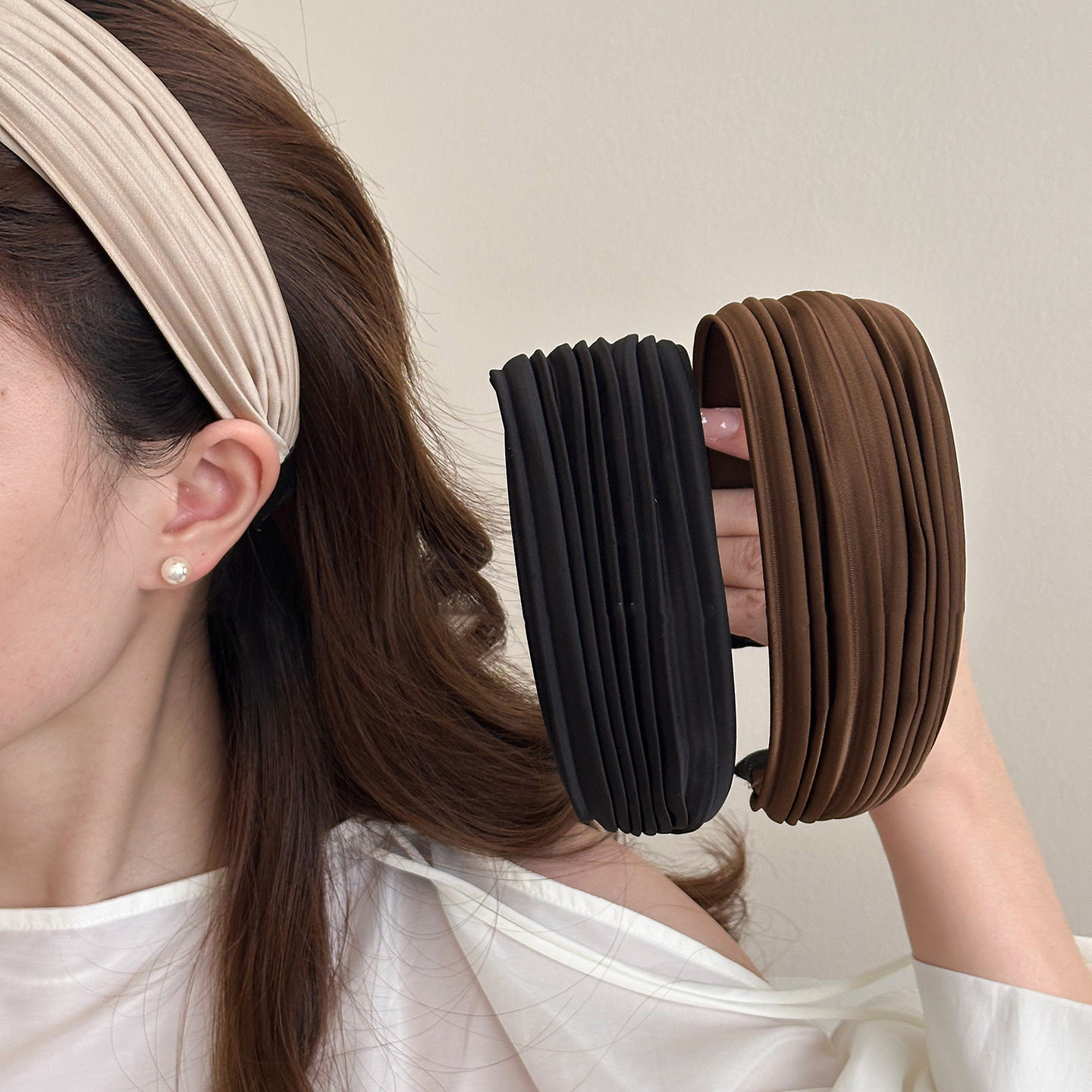 法式高端大气风琴褶皱纯色宽边