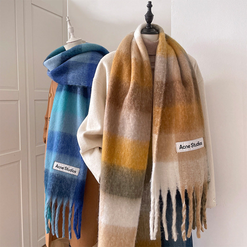 格子围巾女冬季保暖加厚男士围巾秋冬天粗流苏毛线仿羊绒围巾