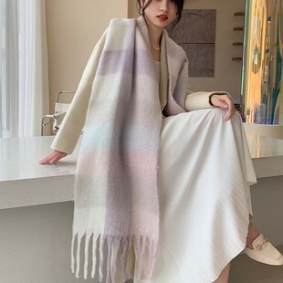 冬季新款高级感加厚保暖围巾女冬季仿羊绒AC围巾围脖披肩时尚洋气