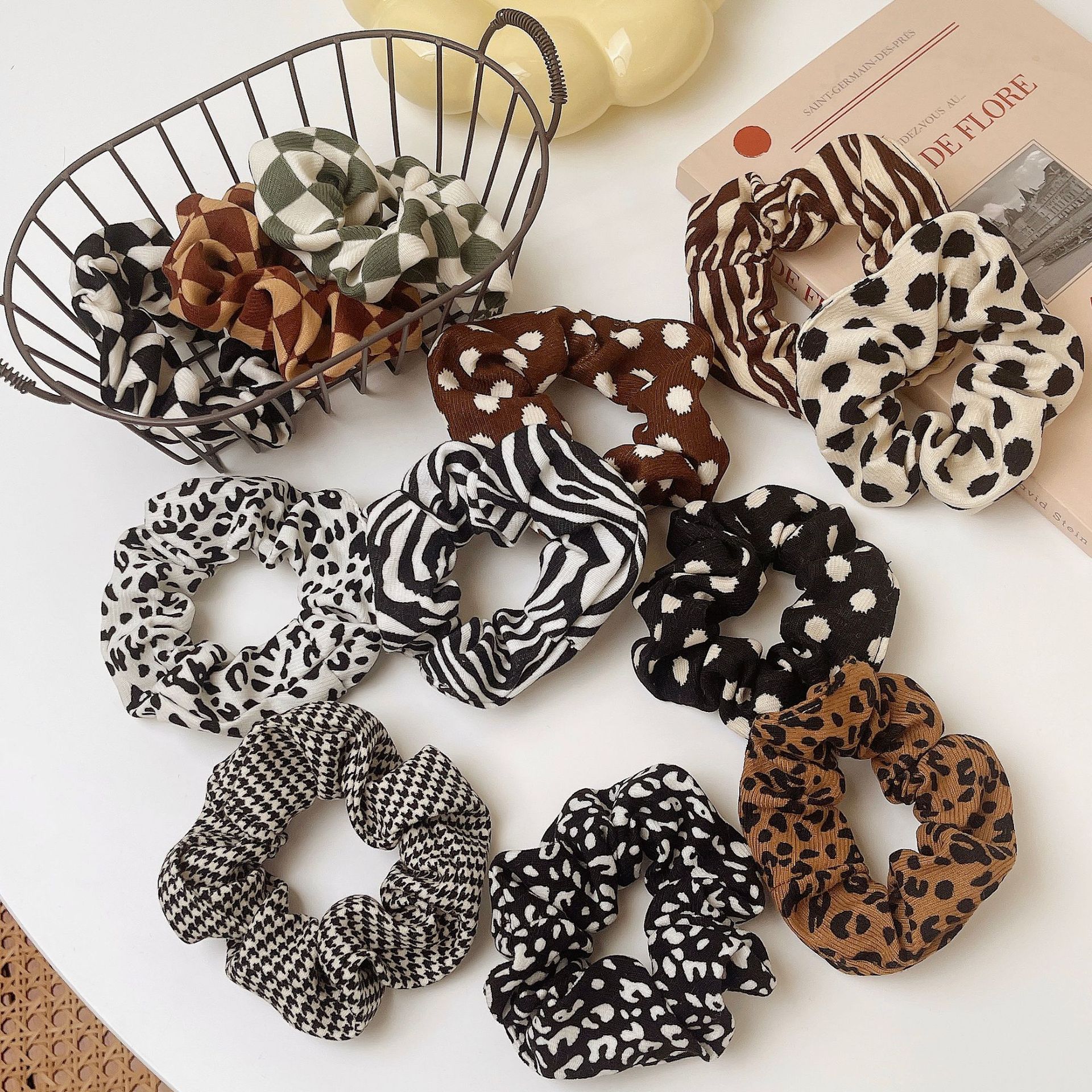 秋冬新款豹纹波点时尚发圈女韩式扎头绳欧美头花皮筋发饰