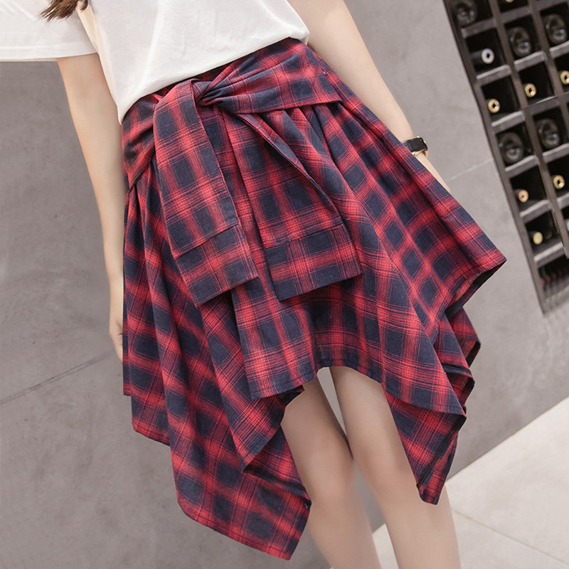 Irregular The skirt leisure time lattice skirt A word skirt 2019 Spring and summer new pattern Korean Edition sleeve Tie Short skirtin the Women's clothing/Boutique , Skirts  category - from Buy2taobao.com to provide professional Taobao agent buy service