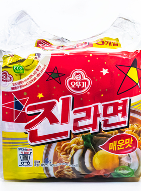 韩国不倒翁辣味真拉面600g（120gX5袋）奥土基辣味金拉面 5连包