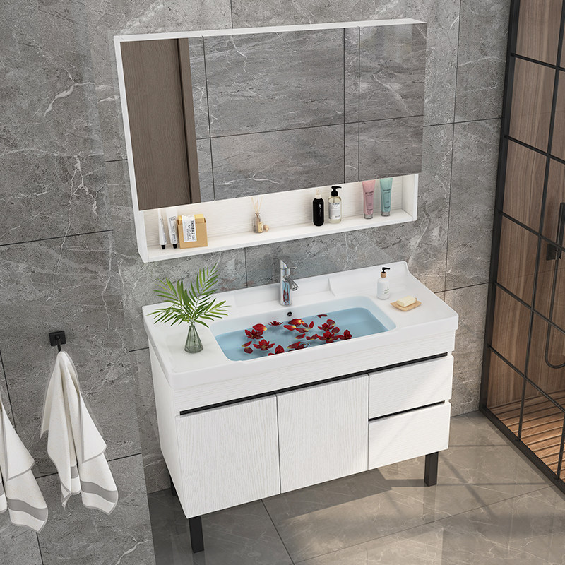 北欧洗手台盆柜面盆柜洗脸池柜组合镜柜卫浴柜实木浴室柜落地式盆