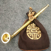 纪晓岚纯铜加厚烟斗黄铜老式 旱烟袋烟具烟枪铜拉杆烟斗便携可拆卸