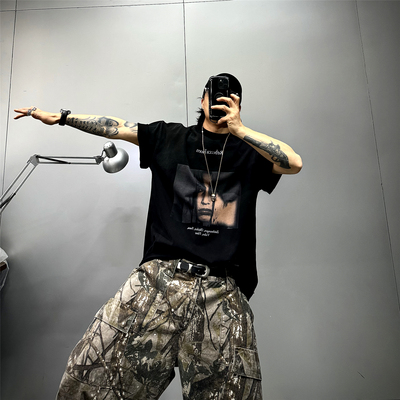 380g重磅纯棉黑色阔版短袖T恤男t