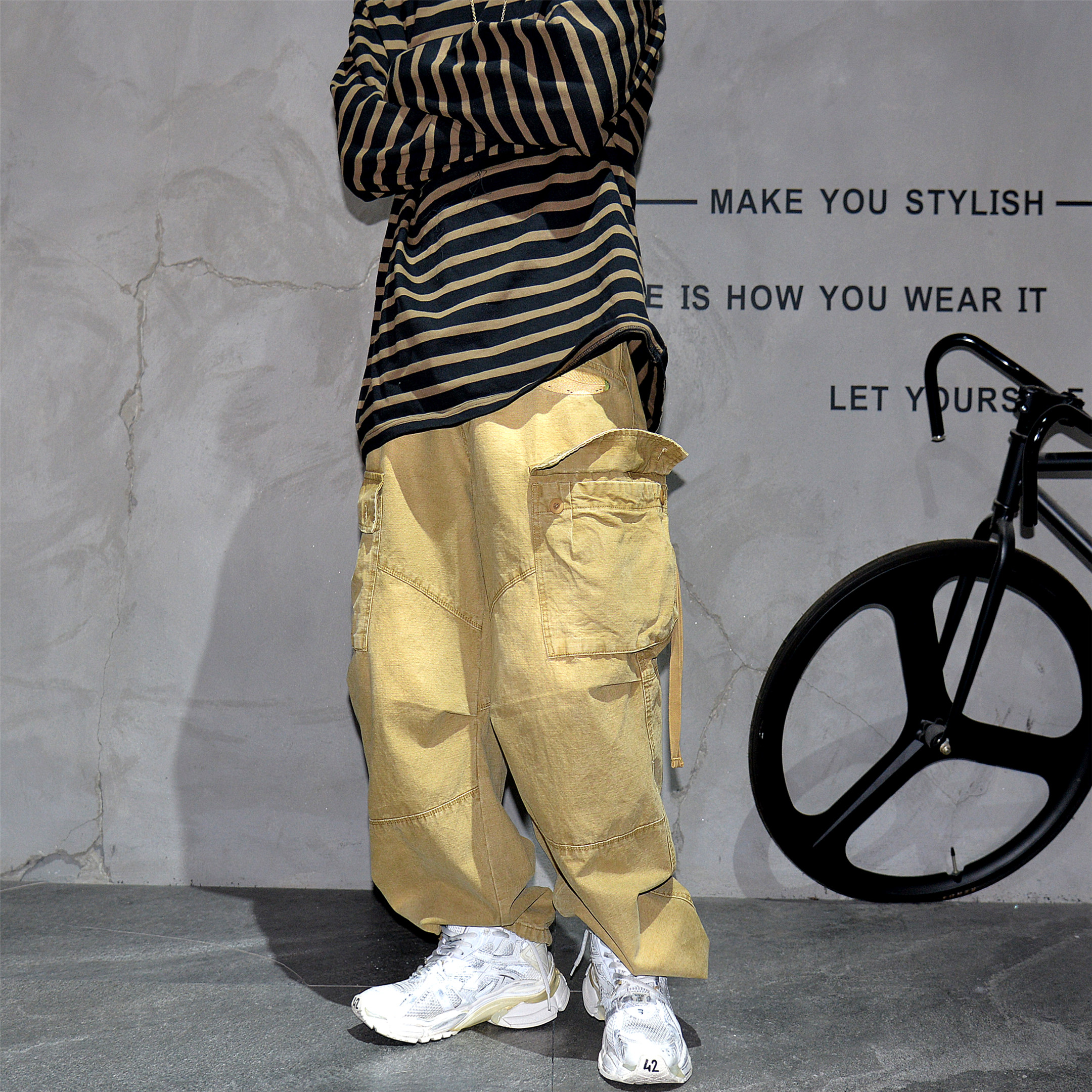 日系复古水洗大口袋阔腿休闲工装裤男潮牌痞帅宽松多口袋直筒长裤,男装,牛仔裤,淘宝优惠券,粉丝福利购,淘宝优惠卷