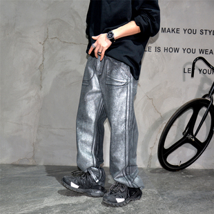 潮流暗黑裤 小众潮牌黑银色显瘦微喇牛仔裤 巴家拖地长裤 时尚 子 新款