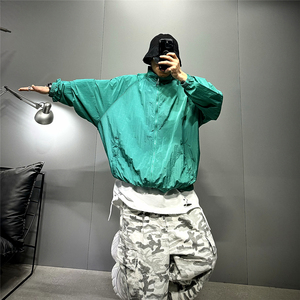 oversize潮牌落肩蝙蝠袖廓形长袖防晒服男日系休闲纯色薄款派克服