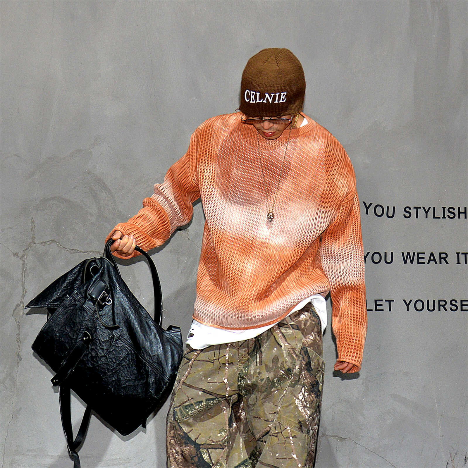 慵懒小众镂空晕染毛衣纯棉长袖潮