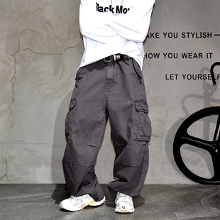男潮牌痞帅宽松户外机能长裤 休闲裤 子 街头阔腿直筒多口袋工装 美式