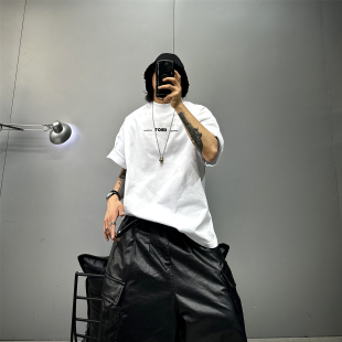 380g重磅纯棉T白色短袖t恤男oversize落肩短阔T恤衫ootd阔版潮牌t