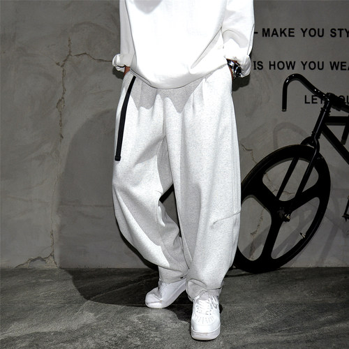 美式休闲针织直筒灰色卫裤弯刀潮