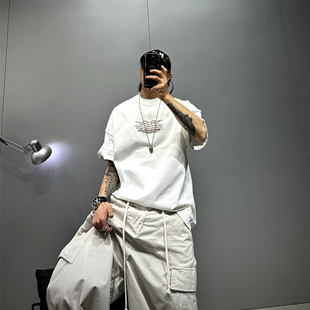 350g重磅纯棉字母印花短袖T恤男oversize廓形宽松百搭半袖休闲潮T