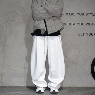 通勤百搭长裤 男潮牌宽松垂坠感运动裤 子 休闲灰色阔腿弯刀卫裤 美式