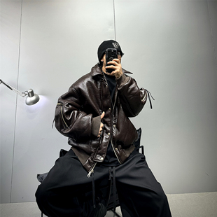 oversize廓形短款 加厚羽绒夹克男90白鹅绒高端皮衣羽绒服潮牌外套