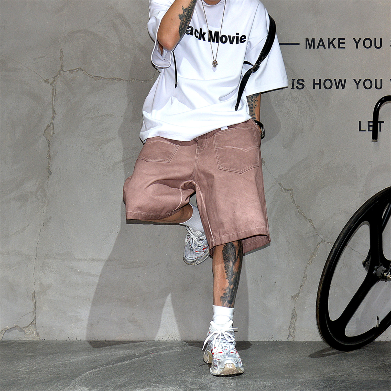 小众复古做旧废土风宽松工装休闲短裤男潮牌痞帅大码过膝五分裤子,男装,休闲裤,淘宝优惠券,粉丝福利购,淘宝优惠卷