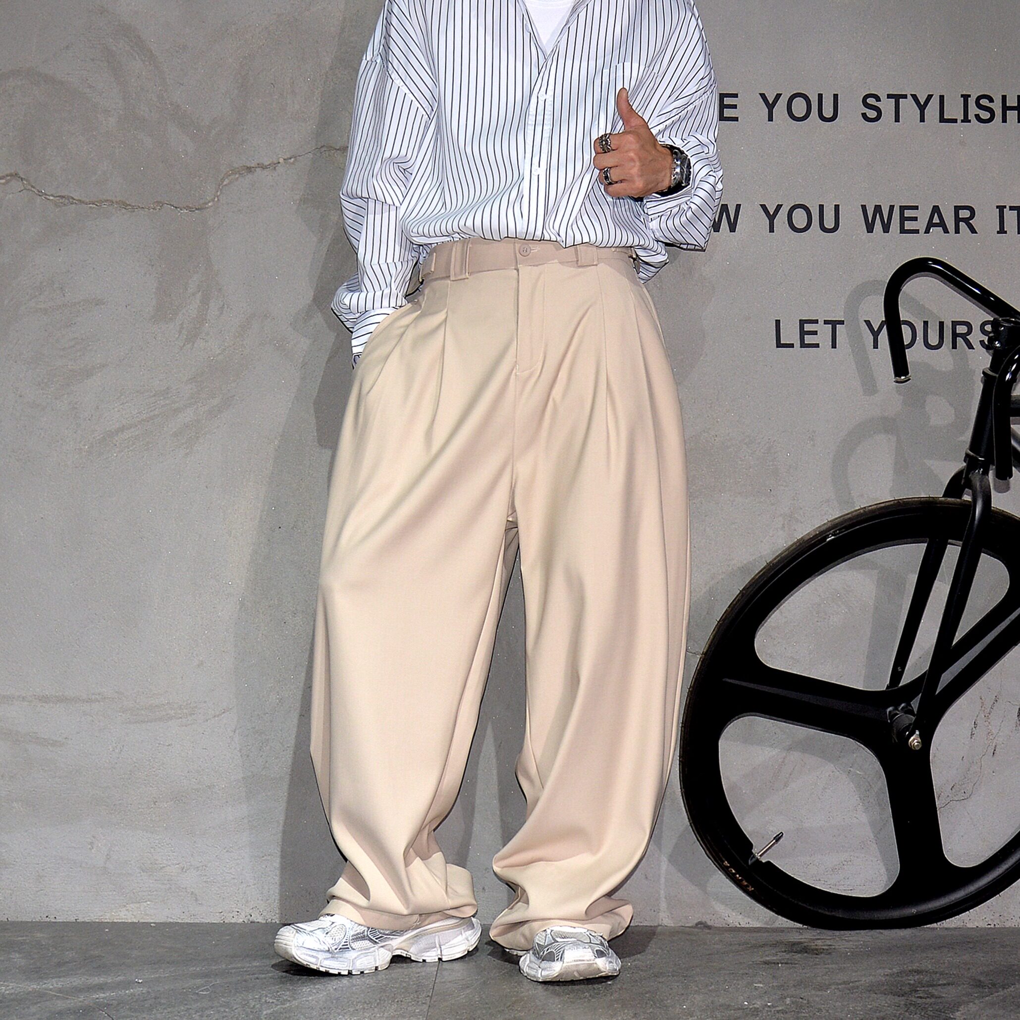 vintage纯色百搭褶皱阔腿休闲西裤男潮牌宽松垂坠高级感拖地长裤,男装,西裤,淘宝优惠券,粉丝福利购,淘宝优惠卷