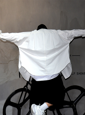 oversize落肩廓形龟背白色长袖衬衫男原创潮牌OOTD圆下摆宽松衬衣