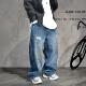 休闲宽松加绒加厚拖地长裤 vibe潮牌喷漆泼墨阔腿直筒牛仔裤 男美式