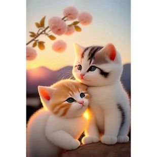 自粘可爱情侣猫咪自粘贴画儿童房墙上卧室门窗冰箱装饰卡通贴纸