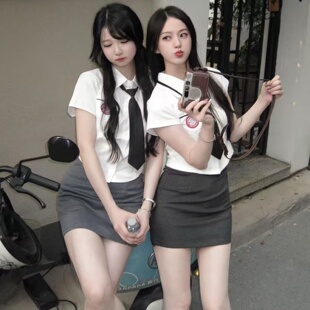 韩国校服韩系学院风收腰短袖衬衫jk套装大学生毕业合唱团班服校服