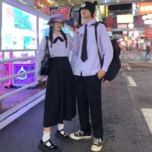 情侣学院风jk制服高中学生秋冬毕业班服套装 长袖 泰国校服衬衫 泰式