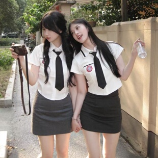 韩国韩式校服学院风收腰短袖衬衫套装夏季jk大学生毕业季班服校服