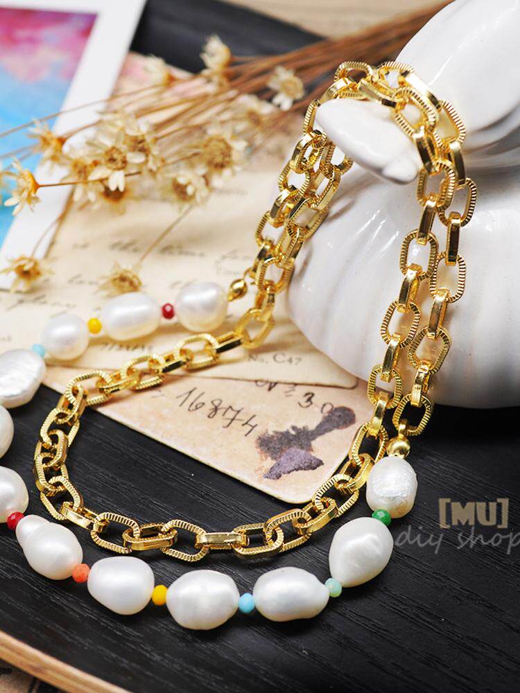 DIY HANDMADE ACCESSORIES IMPORTED FROM JAPAN 18K GOLD-FILLED COPPER GOLD-PLATED THICK OVAL DARK GRAIN LARGE HOLE LOOSE CHAIN 10 CM