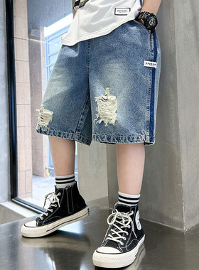 日系男童短裤夏季儿童破洞牛仔五分裤中大童韩版新款宽松洋气中裤