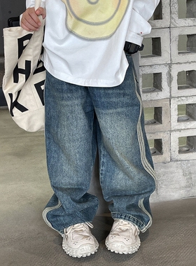 日系男童帅气时尚牛仔长裤春秋宽松儿童宝宝休闲百搭潮流宽脚裤子