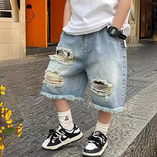 男童夏款牛仔短裤潮酷破洞五分裤韩版中小儿童宝宝洋气宽松薄裤子