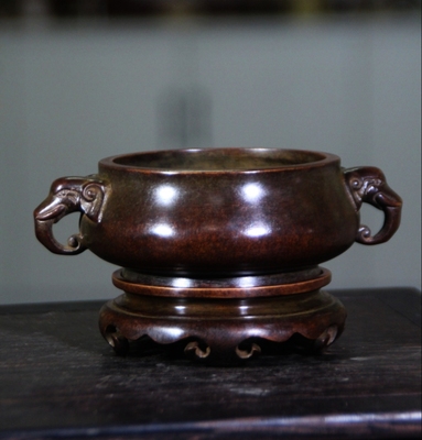 【炉香苑】小号带座象首耳彝炉苏工巧生纯手工湿蜡法浇筑工艺香炉