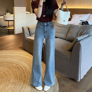 上新休闲简约高腰弹力微辣裤 女2026春款 辣妹喇叭牛仔裤 十三行女装