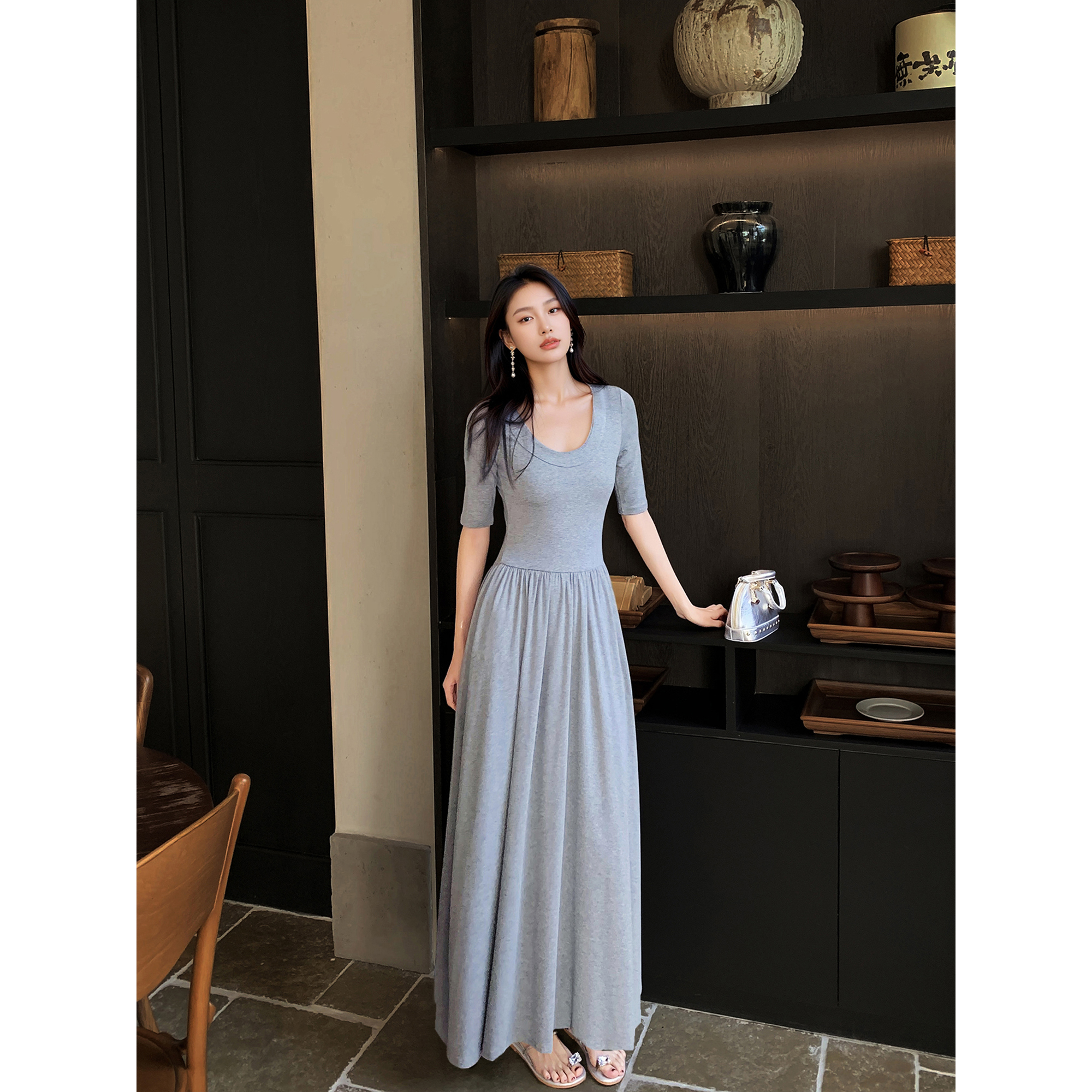 GEMQI【纯欲因子】灰色修身长裙