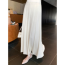 GEMQI米白色伞裙针织半身裙女收腰新款秋冬装高级感a字百褶裙长款