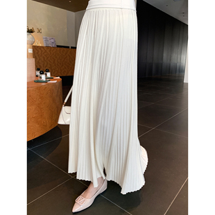 高级感a字百褶裙长款 GEMQI米白色伞裙针织半身裙女2025新款 秋冬装