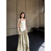 2025新款 GEMQI 慵懒简约遮跨褶皱高腰A字半身裙子女夏季 休闲长裙