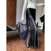 GEMQI 设计感蕾丝包臀鱼尾长裙 秋季 黑色缎面法式 半身裙女2025新款