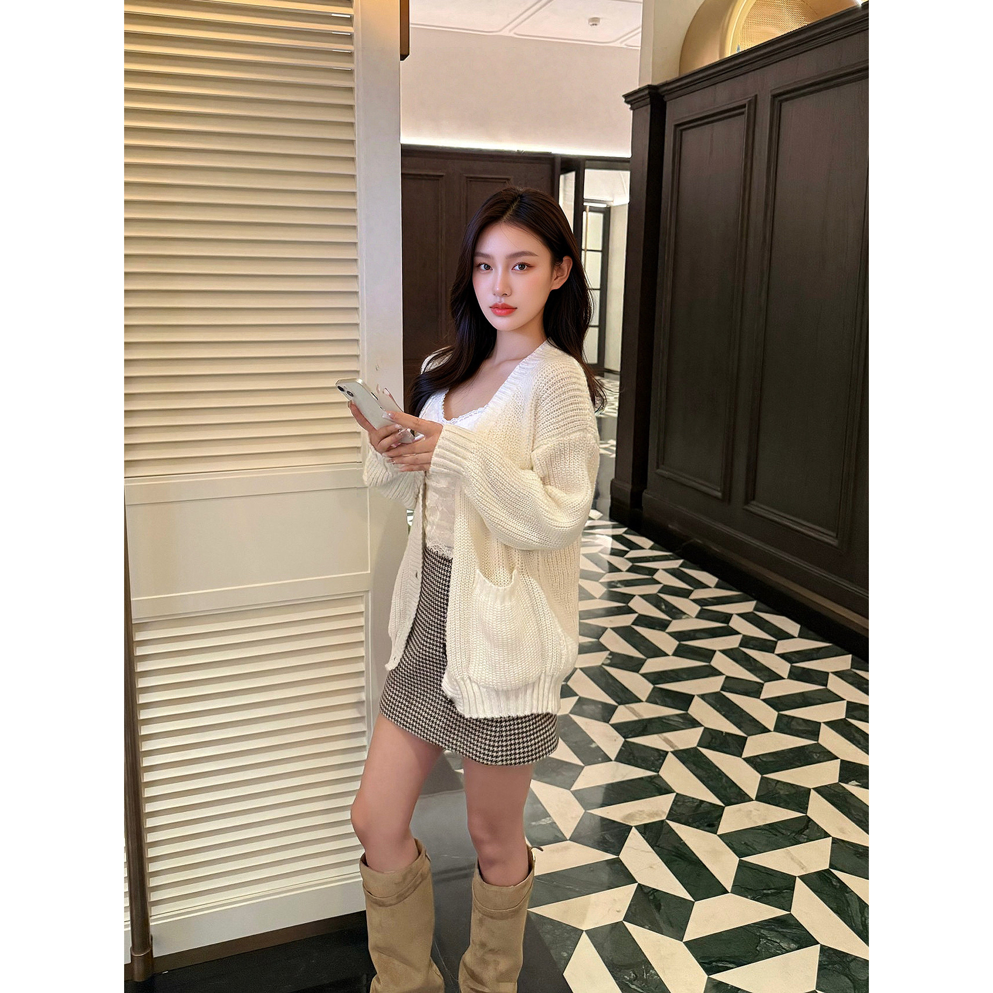 GEMQI慵懒松弛感针织开衫秋冬宽松毛衣休闲针织上衣中长款外套,女装/女士精品,毛针织衫,淘宝优惠券,粉丝福利购,淘宝优惠卷