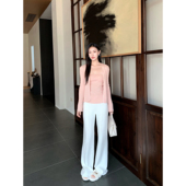 GEMQI 宽松直筒松弛感休闲针织长裤 软糯加绒垂感阔腿裤 女秋冬新款