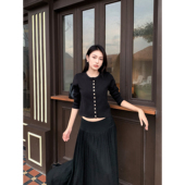 重工金属纽扣针织开衫 女秋季 穿搭2025新款 GEMQI 黑色短款 毛衣外套